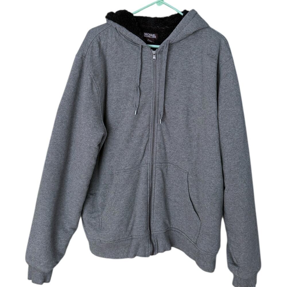 MICHAEL Michael Kors Sherpa Lined Full Zip Hoodie Women's XL Gray Hooded Jacket